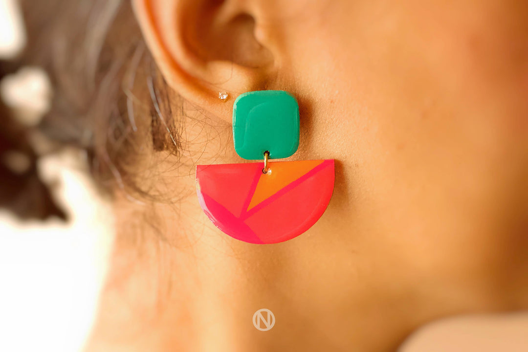 Orange and Green Half Moon Statement Earrings from Naoi