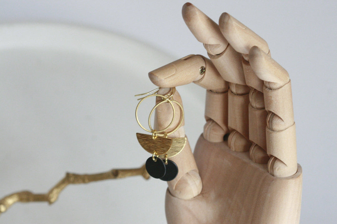 Black Statement Earrings | Brass