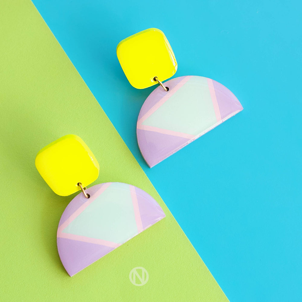 Yellow and Pink half moon earrings 