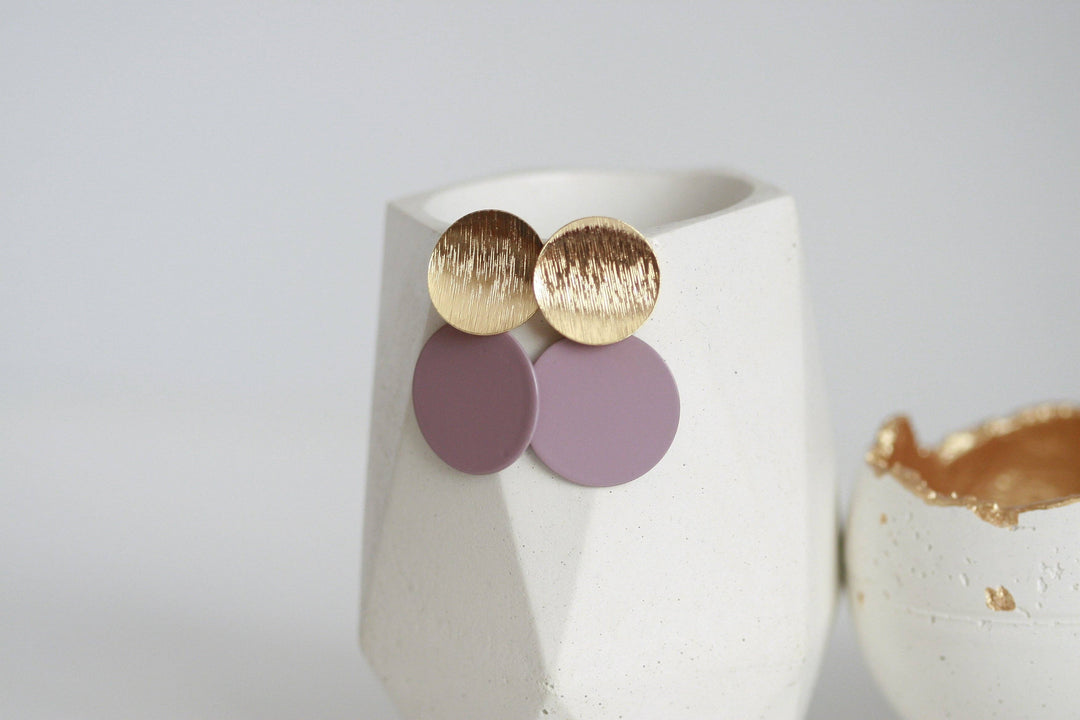 Lavender Purple & Gold Statement Earrings | Studs