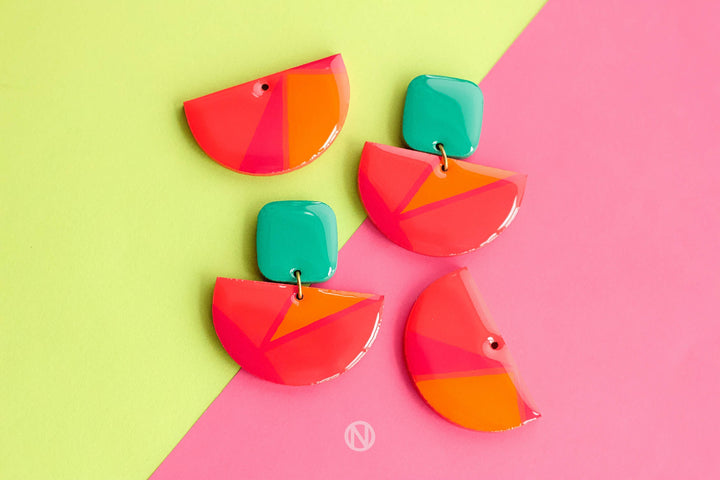 Orange and Green Half Moon Statement Earrings from Naoi