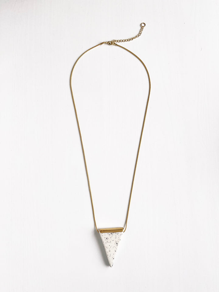 Handmade triangular white speckle necklace with gold by Julia Fraia