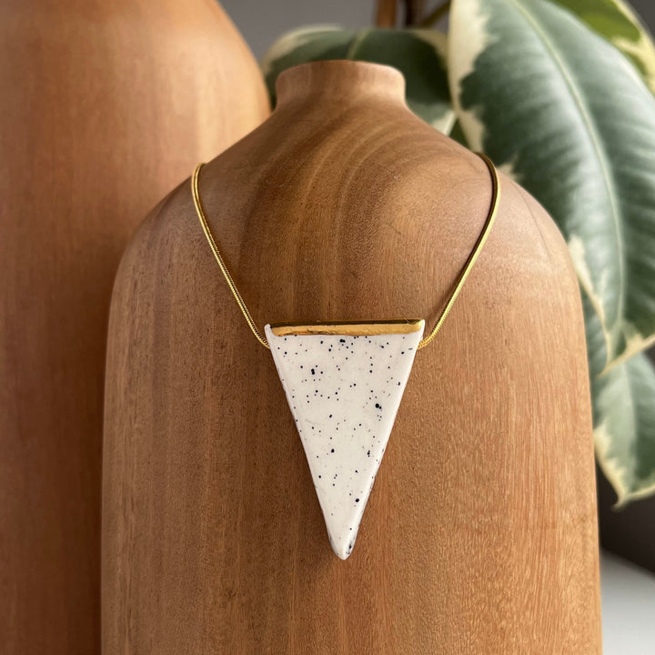 Handmade triangular white speckle necklace with gold by Julia Fraia