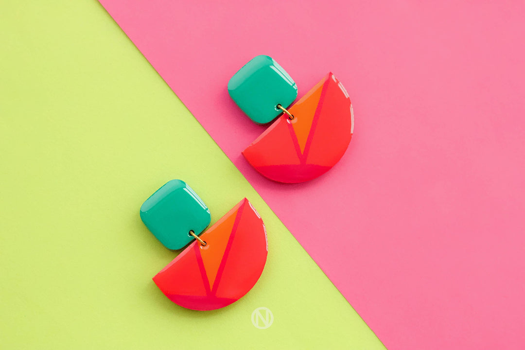 Orange and Green Half Moon Statement Earrings from Naoi