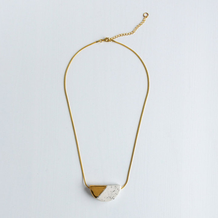 Handmade ceramic white neckalace white and gold speckle by Julia Fraia