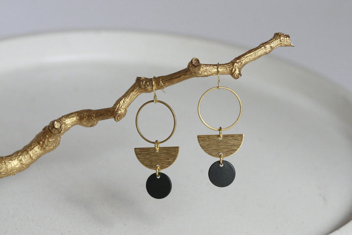 Black Statement Earrings | Brass