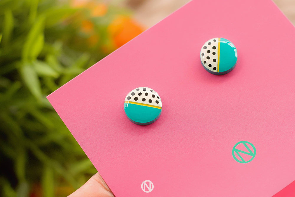 White polka dot and turquoise earrings