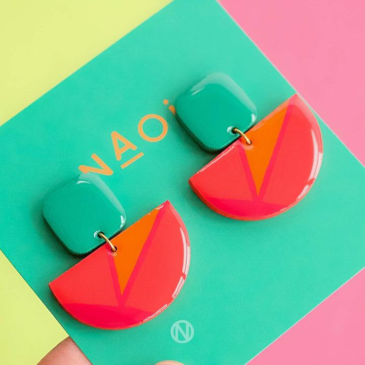 Orange and Green Half Moon Statement Earrings from Naoi