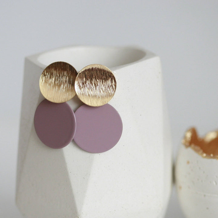 Lavender Purple & Gold Statement Earrings | Studs