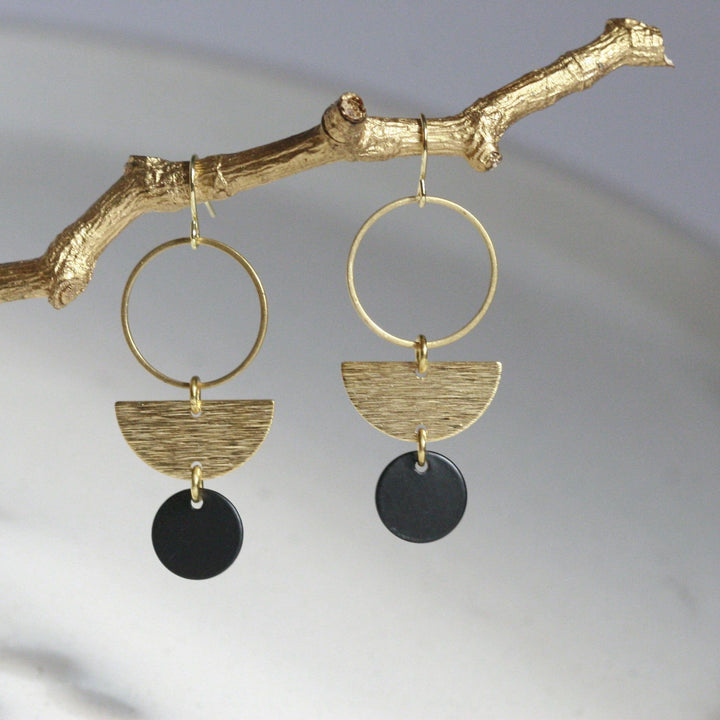 Black Statement Earrings | Brass